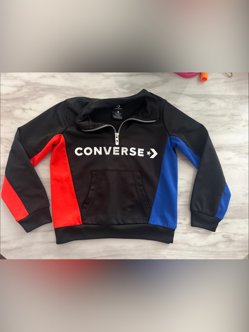 Converse Black Hoodie with Red & Blue Colorblock Panels